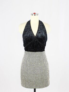 Vintage 90's FEMME DE CARRIERE Black White Check Wool Blend Mini Skirt, Size XS